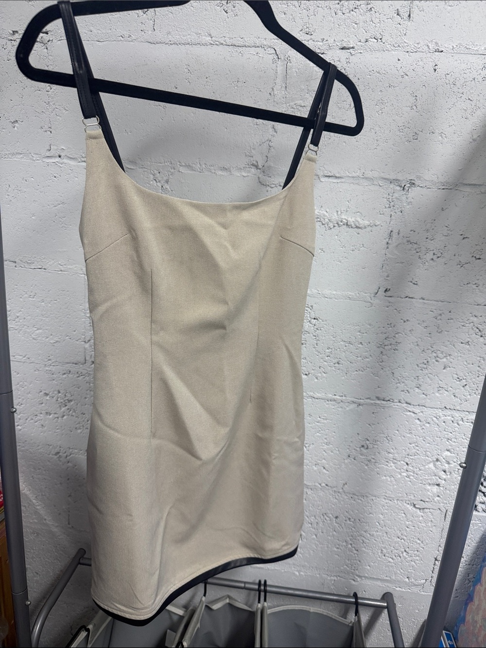 Beige Slip Dress with Black Trim WHITE FOX - Leather Straps Size XS Never Worn